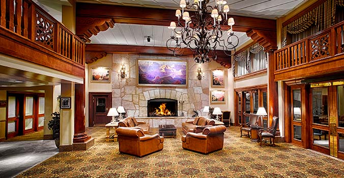 The Grand Canyon Railway Hotel fireplace in the lobby