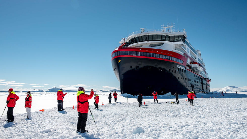 Hurtigruten’s MS Roald Amundsen during a cruise expedition 