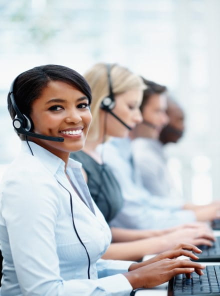 call center staff with headsets