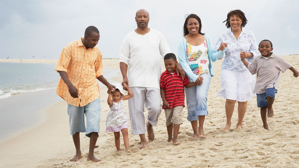 Multigenerational family on beach
