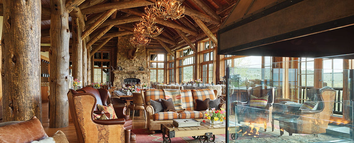 The lodge at Brush Creek Ranch was built for comfort and conversation. Photo courtesy of Brush Creek Ranch