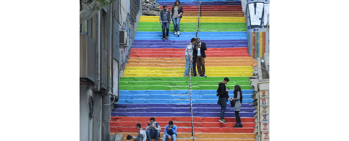 rainbow painted steps in Istanbul, Turkey