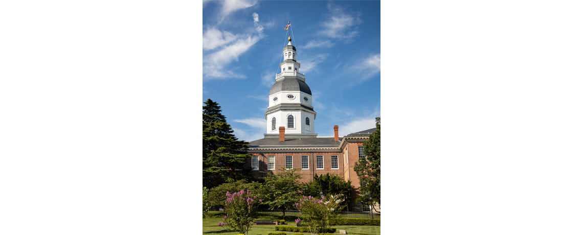 The dome of the Maryland Statehouse in Annapolis, Maryland
