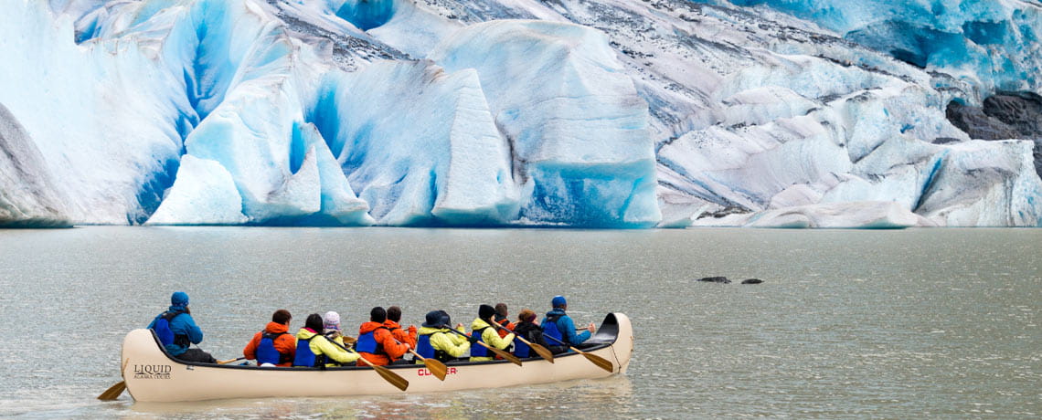 Group canoes to the base of Mendenhall Glacier in Juneau