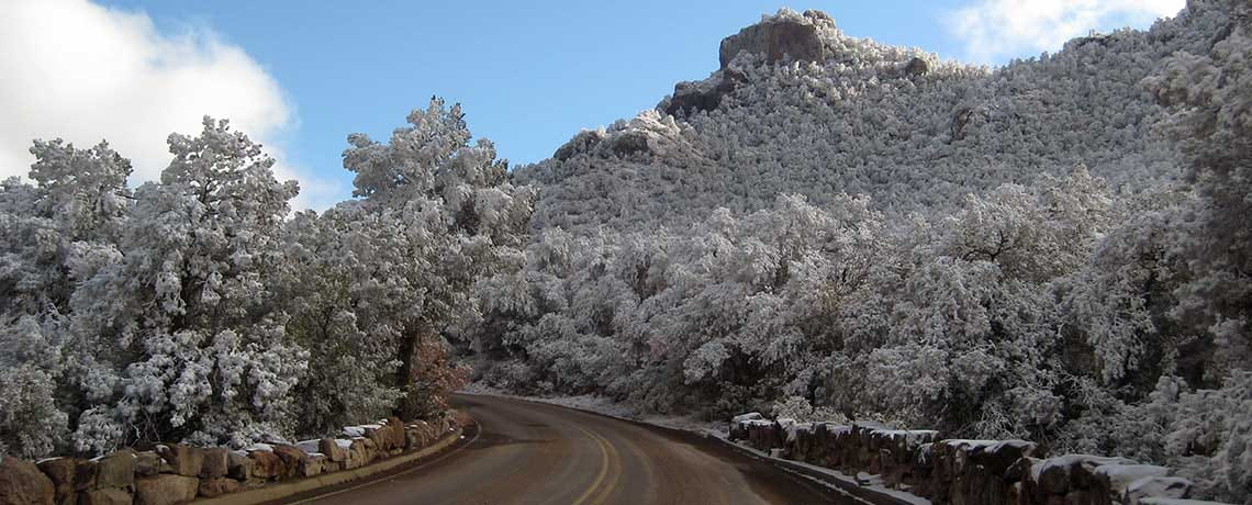 Chisos Basin Road in Winter Storm