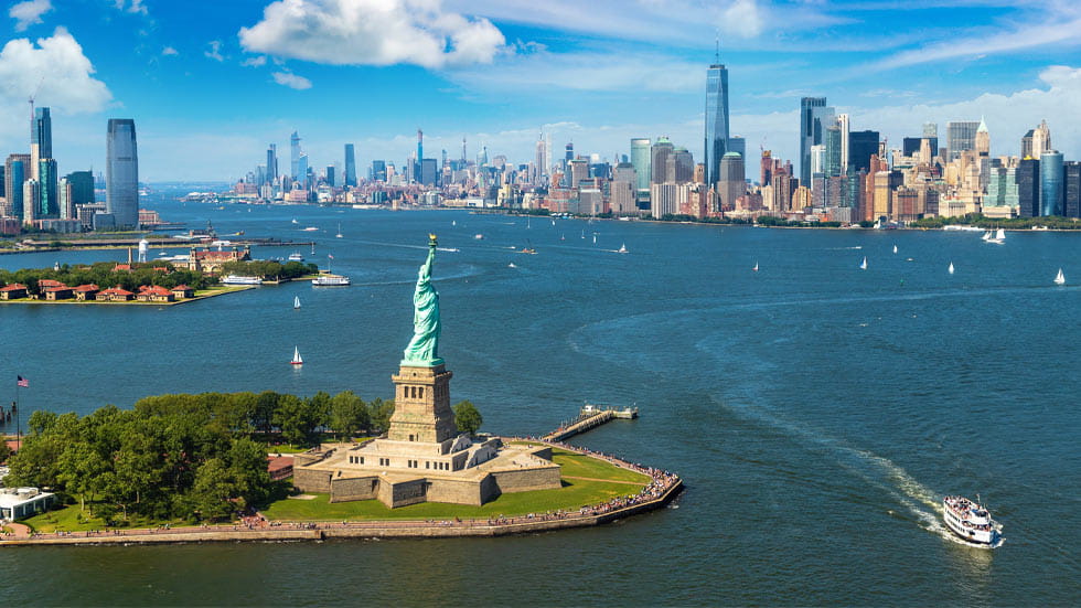 New York City Skyline and Staute of Liberty