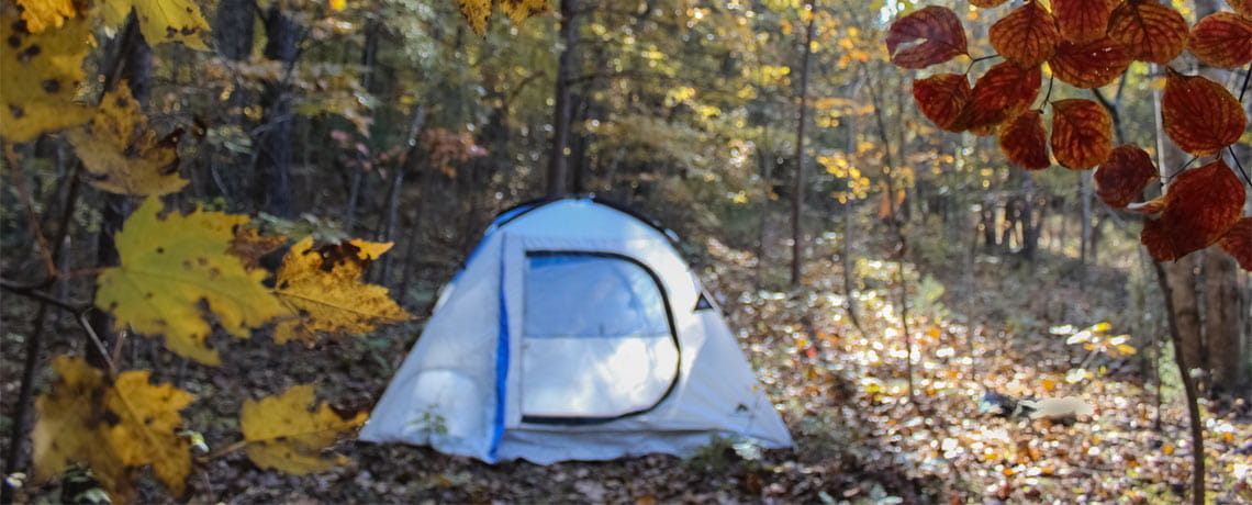 Tent set up in Virginia's Blue Ridge Mountains