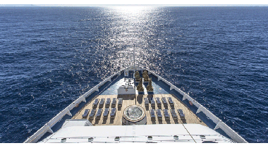 Front of cruise ship at sea