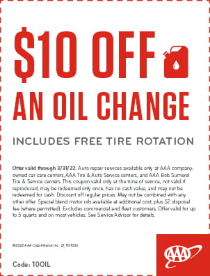 $10 off any oil change. expires 3/31/22