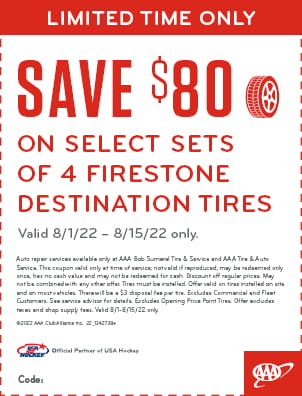Limited time only: Save $80 on full sets of 4 Firestone Destination Tires.
