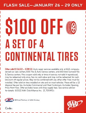 Save $100 on any set of 4 Continental Tires