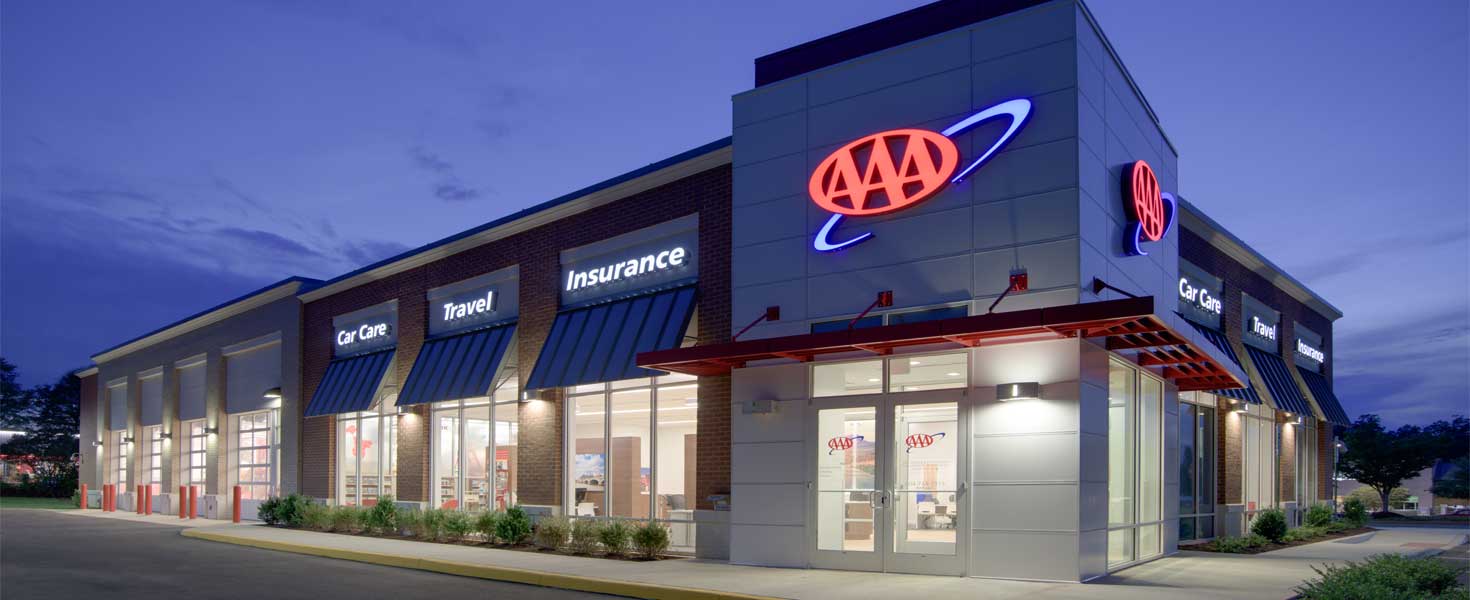 AAA Car Care Store Front at Night