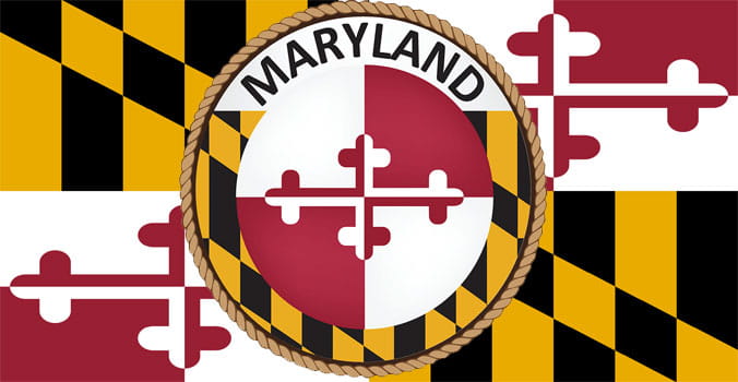 Maryland flag with crest overlay