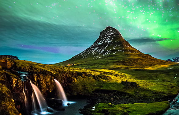 Explorations by AAA Mountains and Waterfall in Iceland with Northern Lights