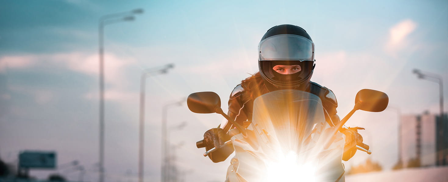 motorcycle rider from the front with a helmet