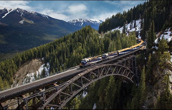 Train crossing Stoney Creek Bridge in British Columbia, Canadian Rockies