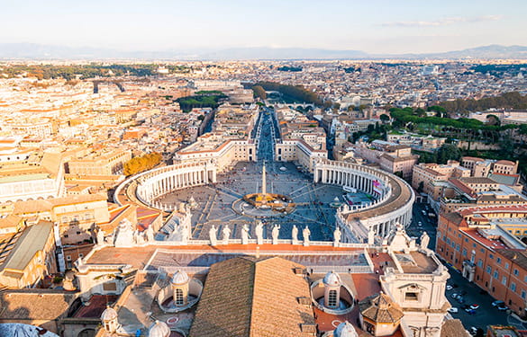 A bird's-eye view of the Vatican in Rome.
