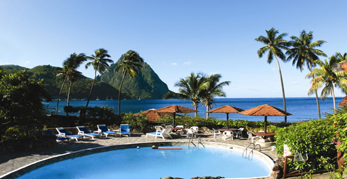 A Resort pool by the beach in St. Lucia
