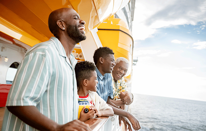 Family on deck of Disney cruise ship