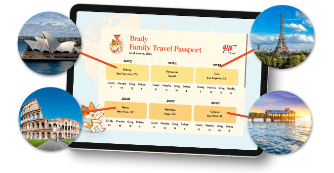 Family Travel Passport website on a tablet device