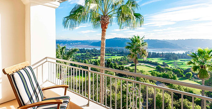Hyatt hotel balcony overlooking tropical paradise