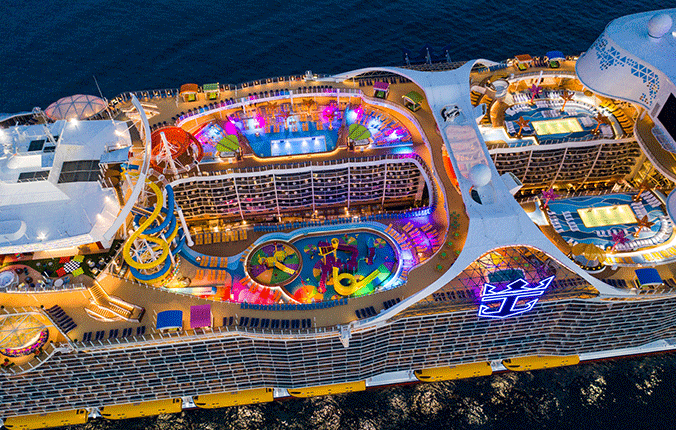 Drone view of top deck of Wonder of the Seas