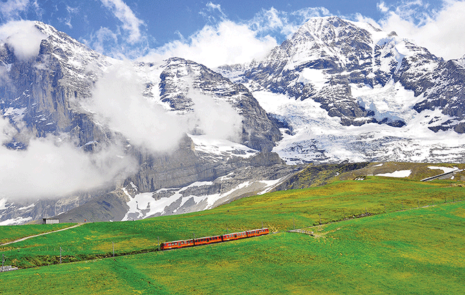Glacier Express train traveling through Switzerland