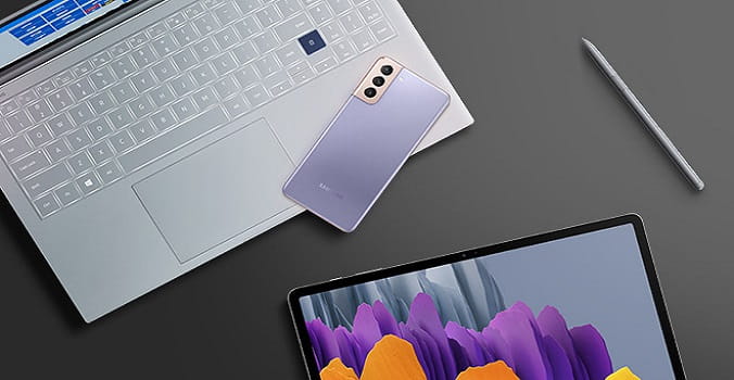 Samsung branded electronics sitting on desktop