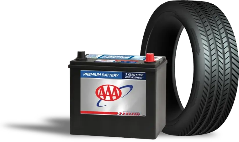 AAA car battery and tire rendering