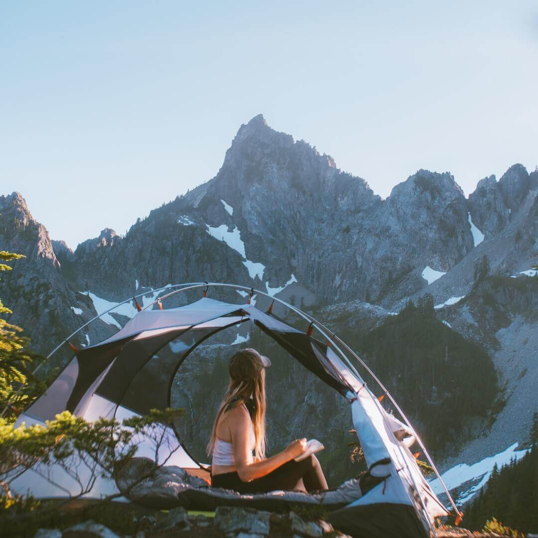 Camping in a tent in Alaska. 