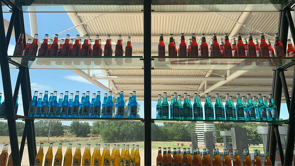 Sodas on display at POPS located outside Oklahoma City RT 66