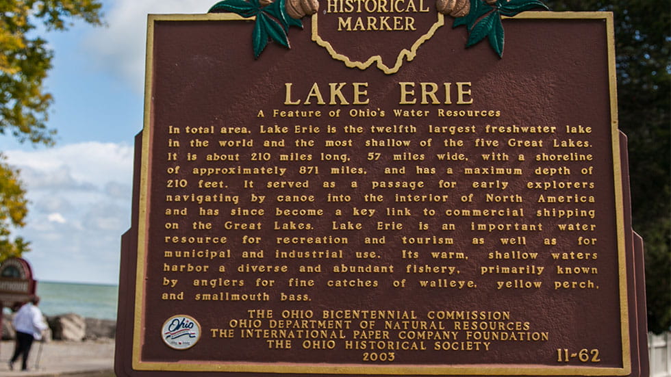 A historic Placard on the shores of Lake Erie