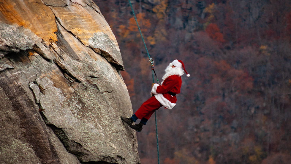 Santa mountain climbing in Asheville, NC