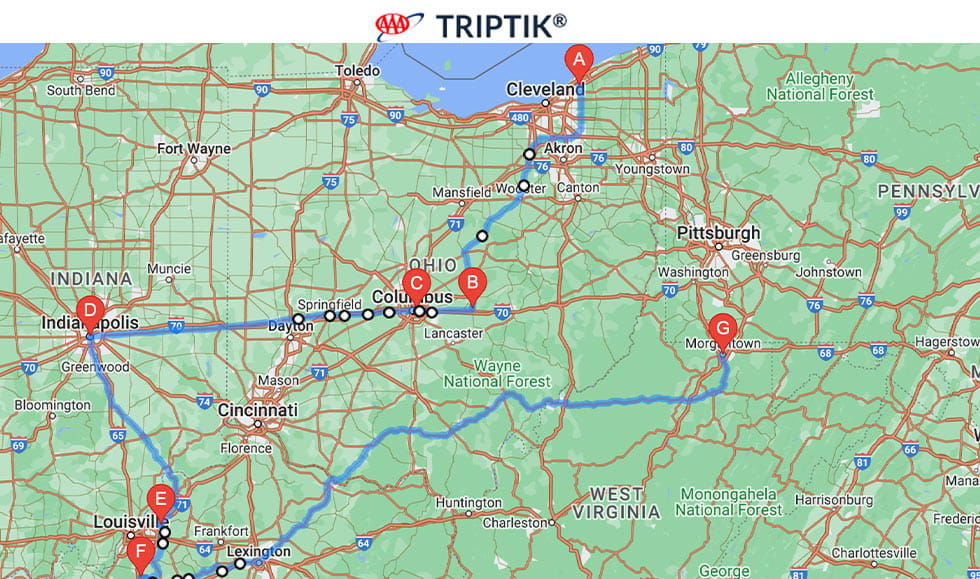 AAA TripTik midwest garden roadtrip map