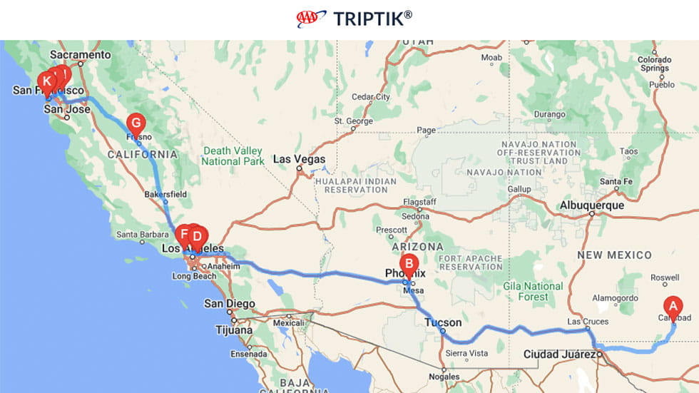 AAA southwest gardens road trip TripTik map