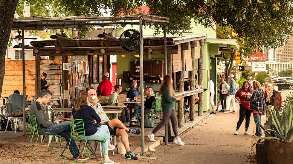 Colourful shops and cafés on South Congress Street in Austin Texas