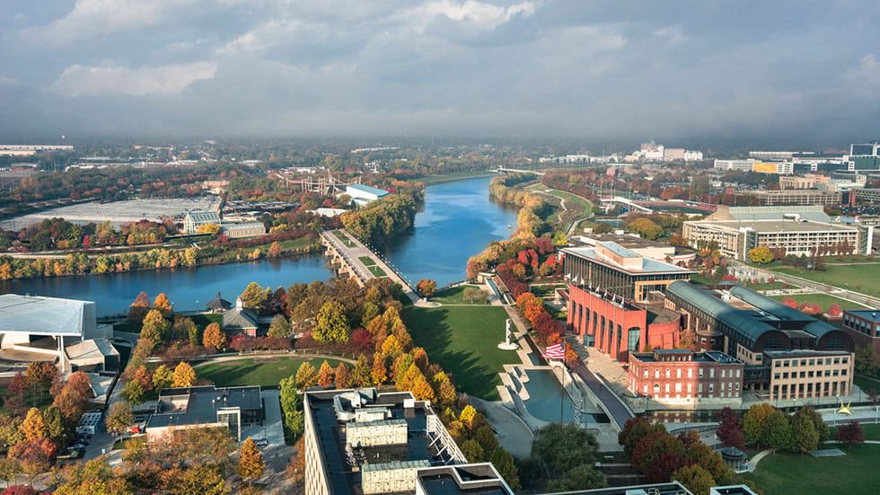Indianapolis and the White River park. Photo by Pgiam/iStock.com