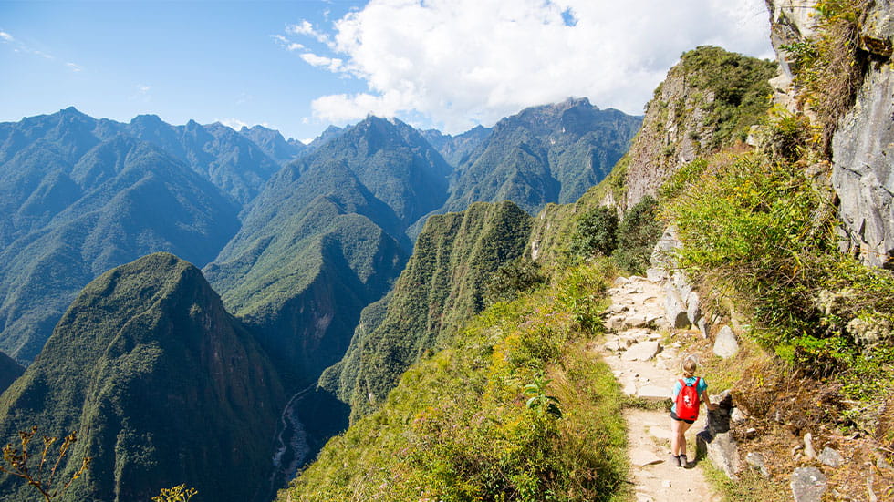 Person walking on Sun Gate Trail, Machu Picchu