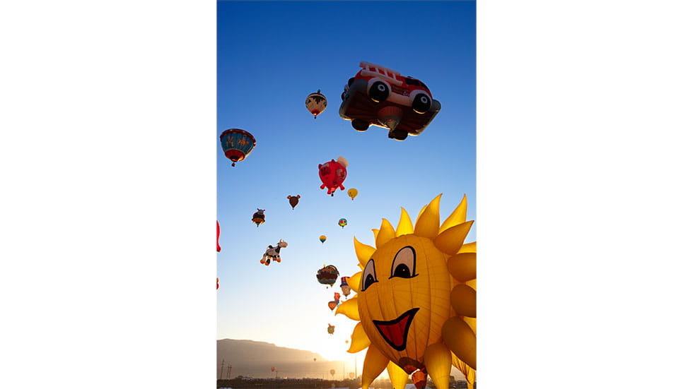 Different shapes and sizes of balloons. Credit City of Albuquerque balloons
