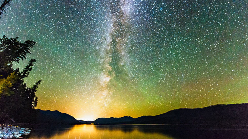 Glacier National Park Night Stars Reflection