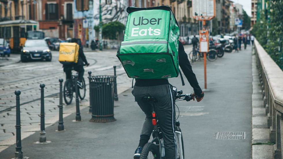 Uber eats delivery person on bicycle