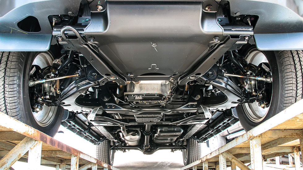 Underneath view of entire car