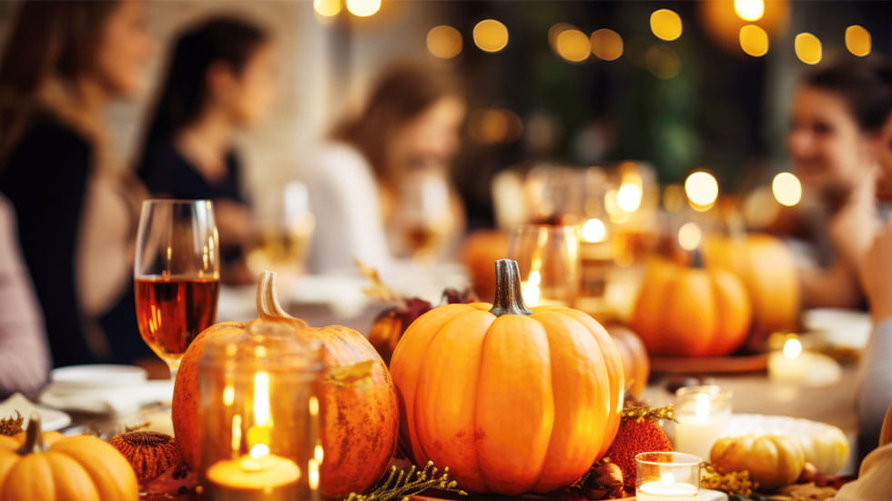 pumpkin decor on dinning table