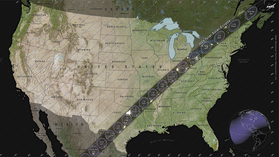 April 8 2024 Eclipse Map, NASA's Scientific Visualization Studio