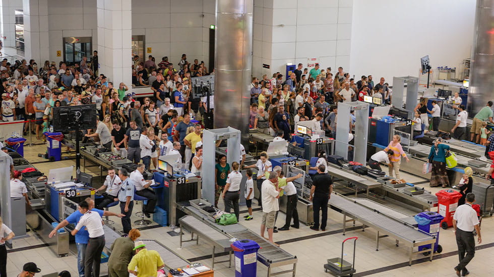 crowded tsa line at airport