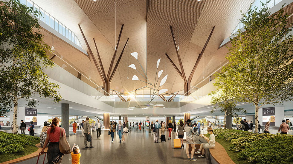 Rendering of new concourse at Pittsburgh International Airport  Courtesy PITTRANSFORMED