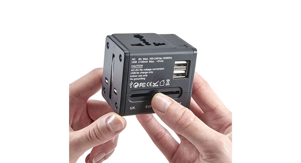 International Adapter Cube with Dual USB Chargers