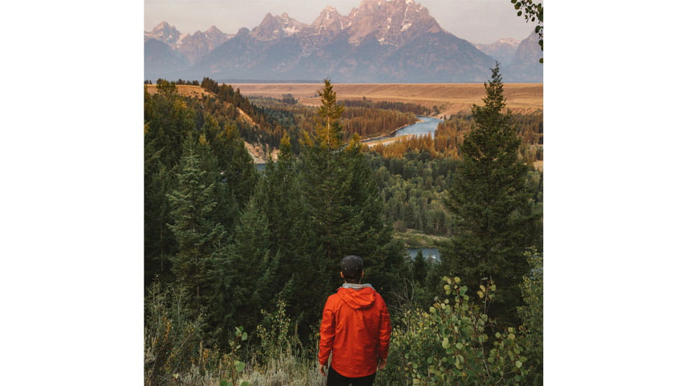 Scott Bakken, author, looking towards a mountain at a National Park