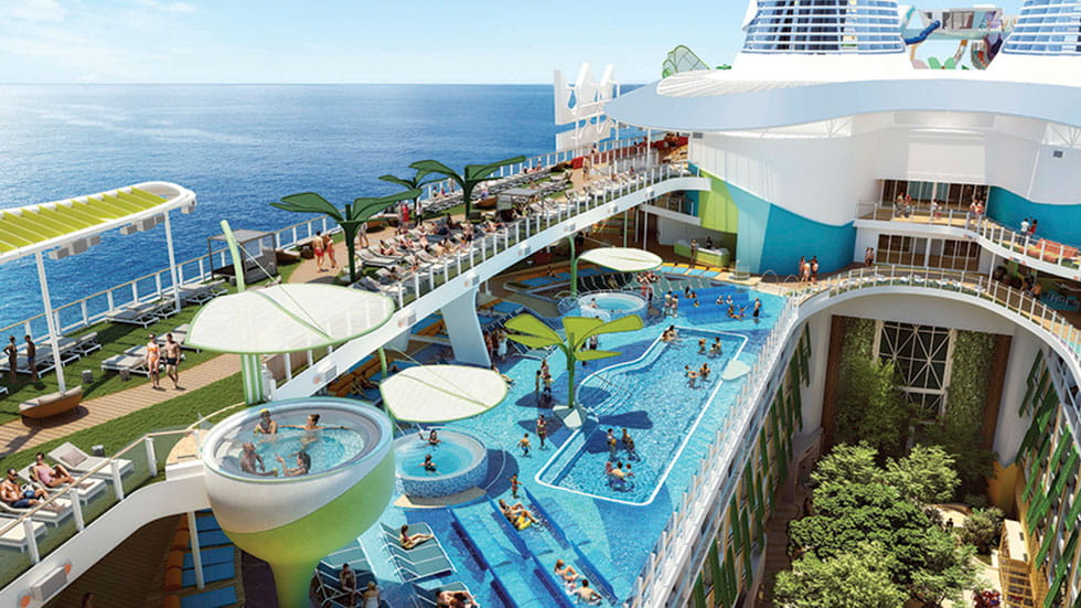 Artist’s rendering of the Royal Bay Pool in the Icon’s Chill Island neighborhood. Photo courtesy of Royal Caribbean