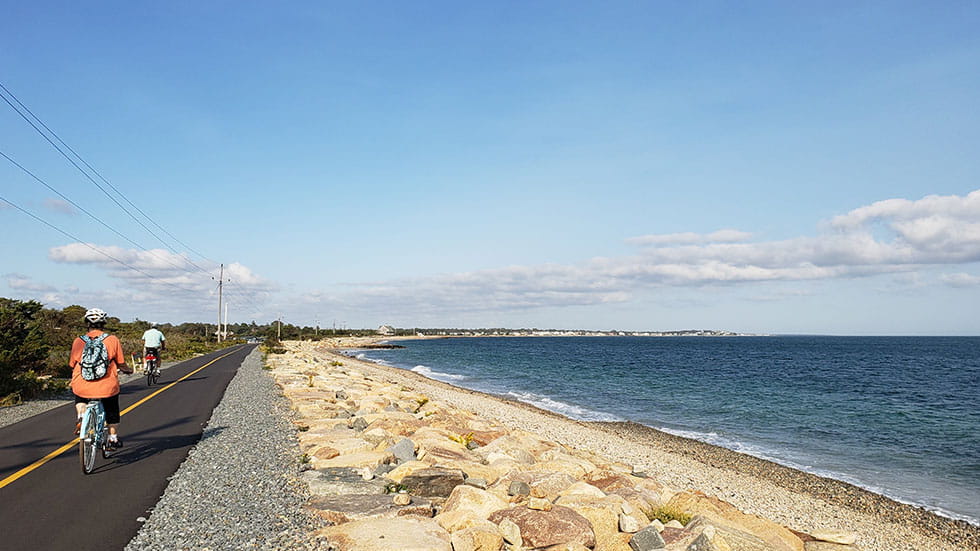 The Shining Sea Bike Path in Falmouth features scenic views along its 10-mile length. Photo by Greta Georgieva/Massachusetts Office of Travel and Tourism